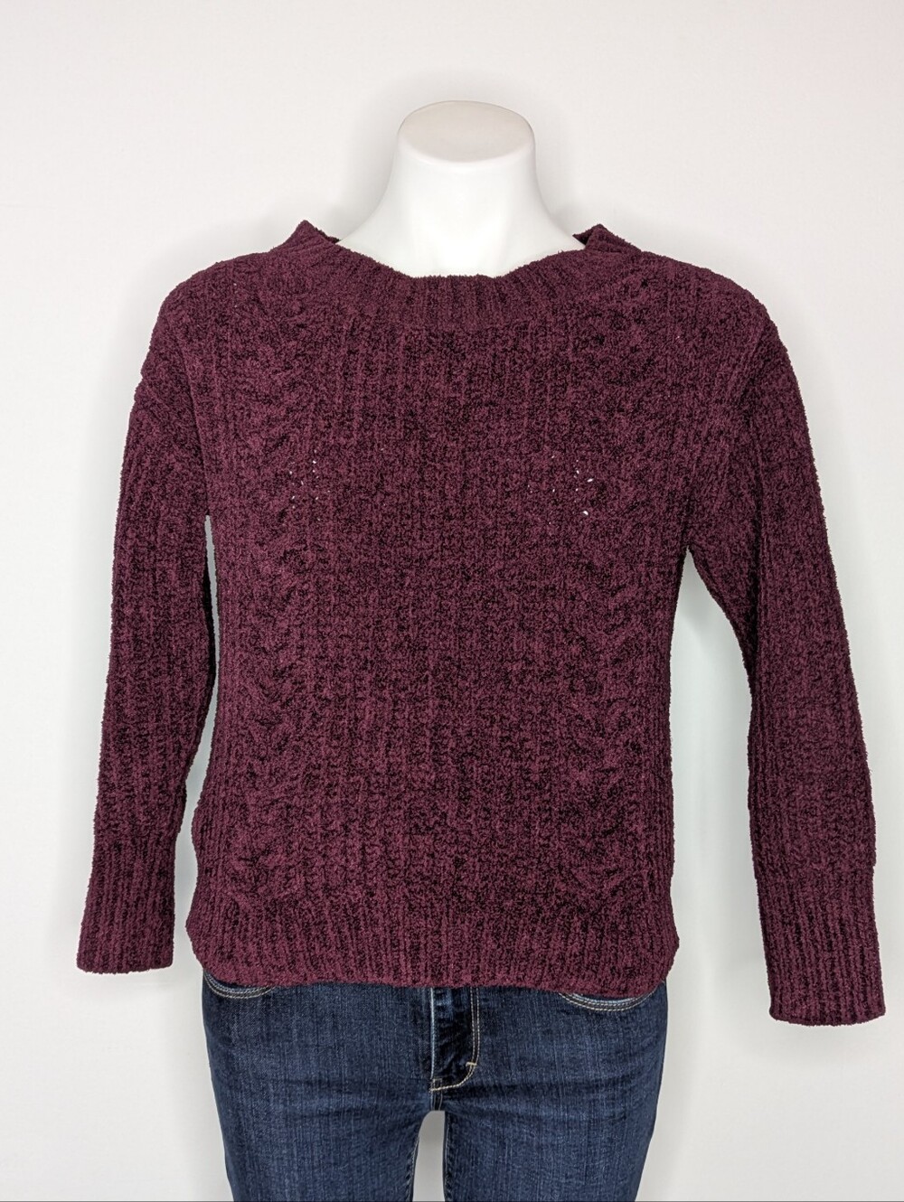 Express Maroon Chenille Long Sleeve Fuzzy Lounge Sweater S